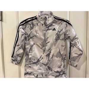 Adidas Boys Grey Camo Track Jacket Full Zip 3-Stripes Size 7 Mock Neck